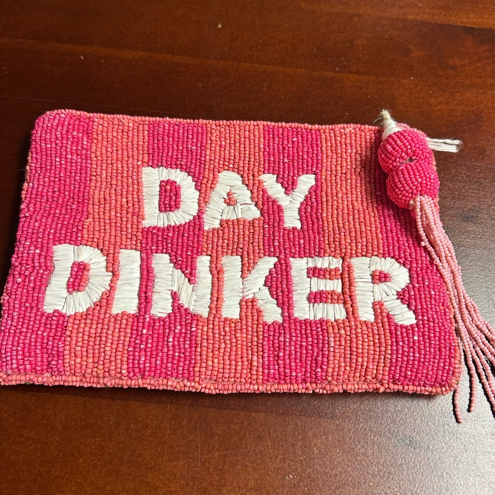 India Handmade Wandering Moon Beaded Day Dinker Travel Pouch Pink and green - Picture 3 of 4